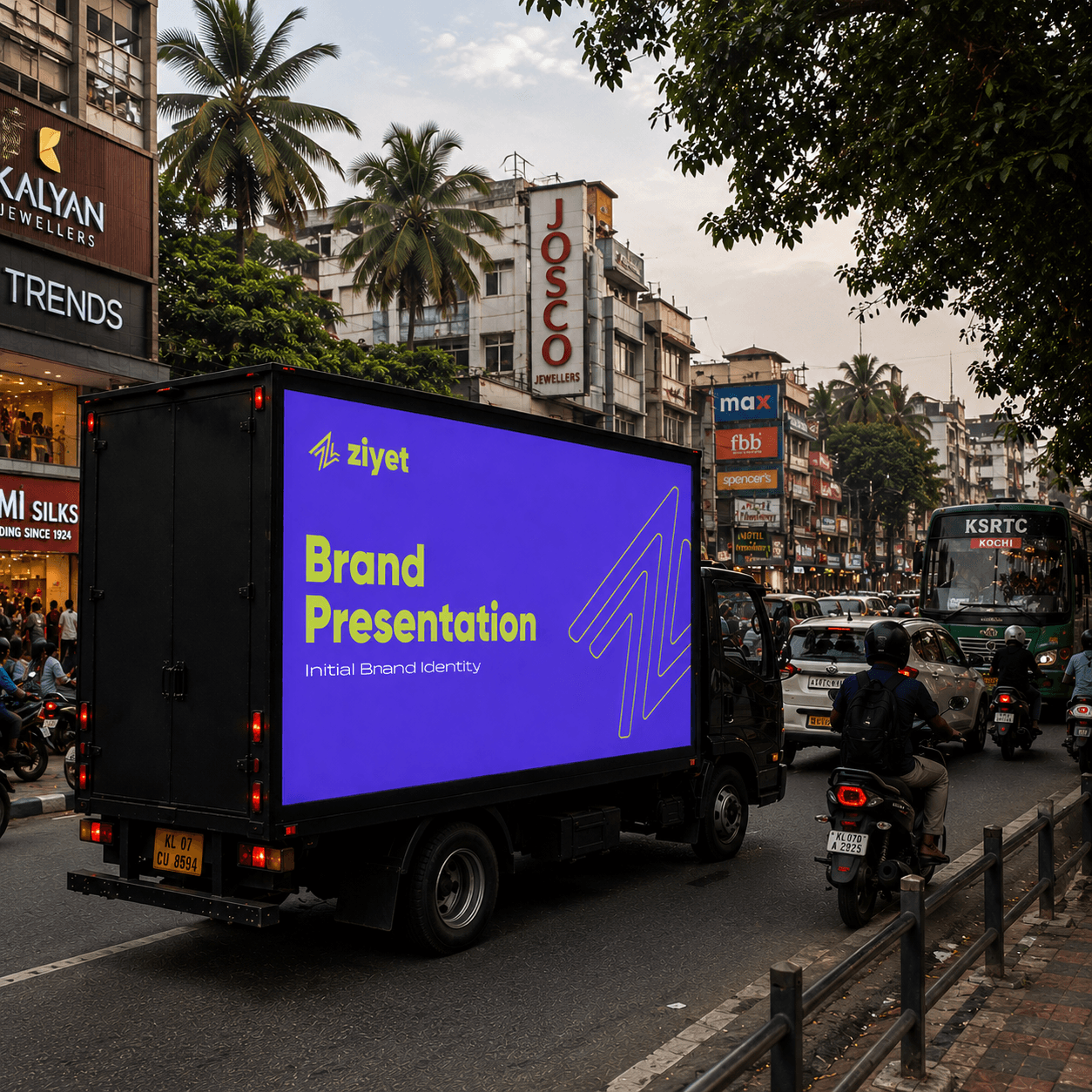 Ziyet mobile LED truck displaying brand creative on a Kerala street