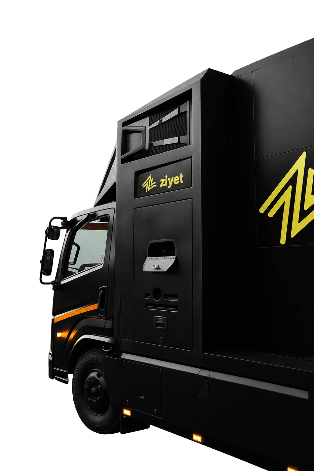Ziyet founders standing beside the hydraulic LED billboard truck